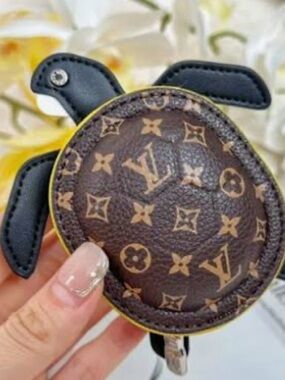 Monogram mini turtle purse/bag charm keychain zipper pouch